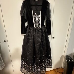 Black Gothic Dress with Skull Design
